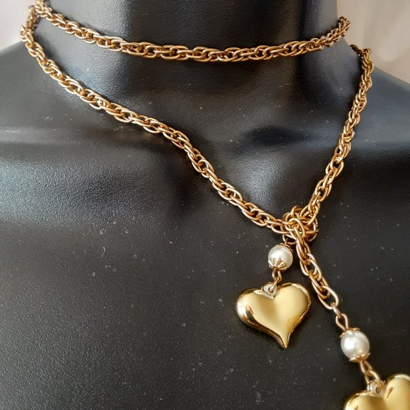 Lariat Gold tone chain pearl heart - Picture 3 of 3